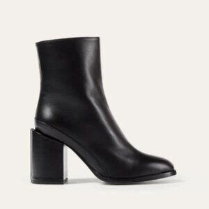 Dear Frances Black Leather Block Heel Ankle Boots